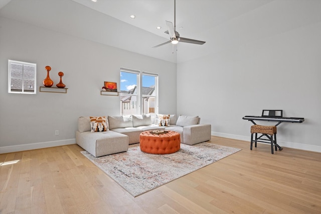 1217 Timbergrove Acres St, Houston, TX 77008 - living room featuring light wood-style floors, ceiling fan, and recessed lighting