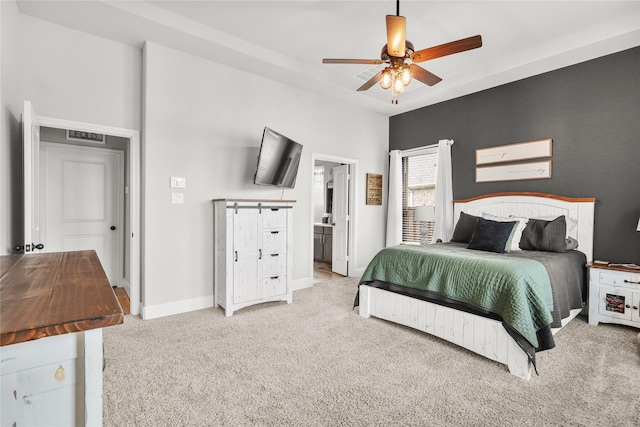 4802 Wagtail Way Ln, League City, TX 77573 - carpeted bedroom featuring a ceiling fan and ensuite bathroom