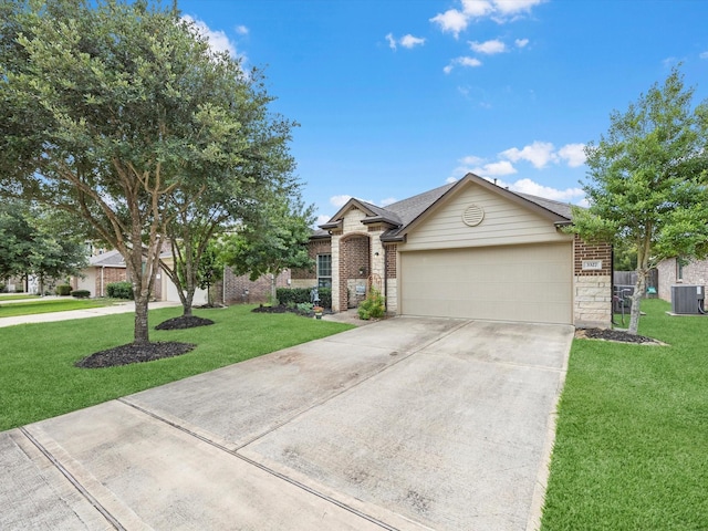 3327 Jane Way, Richmond, TX 77406 - ranch-style house featuring brick siding, driveway, a front lawn, and a garage