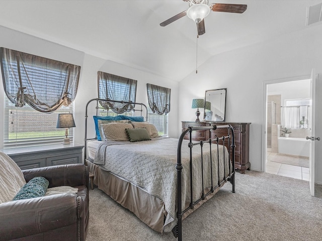 3327 Jane Way, Richmond, TX 77406 - carpeted bedroom featuring lofted ceiling, a ceiling fan, and ensuite bathroom