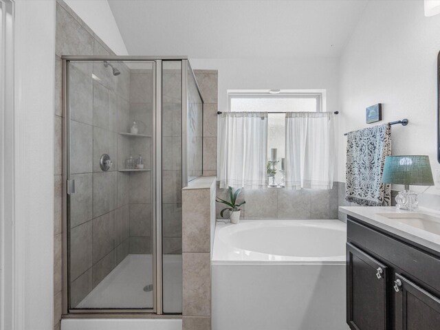 3327 Jane Way, Richmond, TX 77406 - full bathroom featuring vanity, a garden tub, and a shower stall