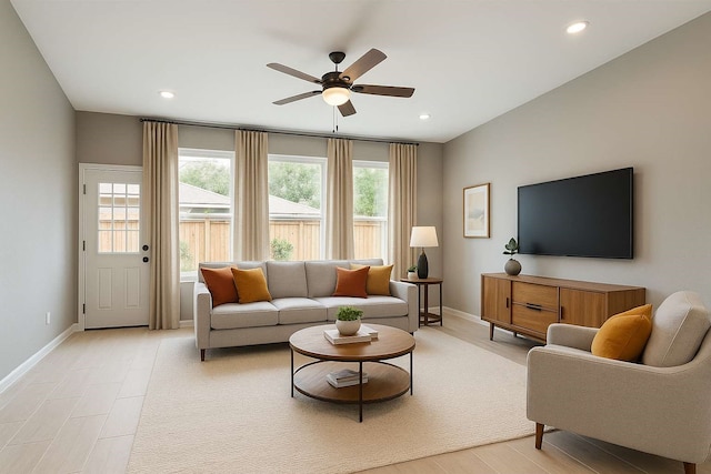 153 Treasure Dr, Houston, TX 77076 - living room featuring ceiling fan and recessed lighting