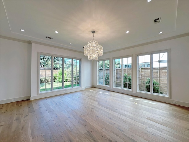 3818 Drake St, Houston, TX 77005 - unfurnished room with a chandelier, light wood-style flooring, and recessed lighting