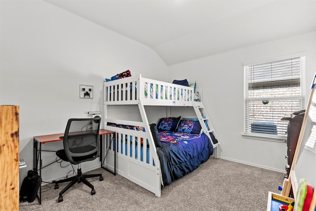 20214 Portbec Dr, New Caney, TX 77357 - bedroom featuring carpet, lofted ceiling, and a desk