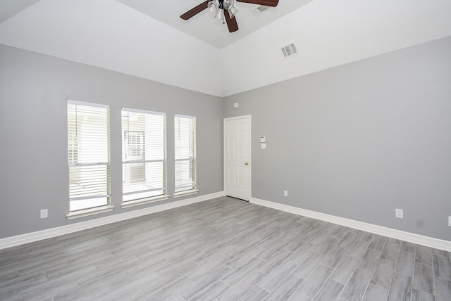 4706 Torrington Ct, Sugar Land, TX 77479 - unfurnished room featuring a ceiling fan, a high ceiling, and light wood-style flooring