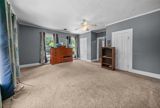 246 W 6th St, Rusk, TX 75785 - bedroom featuring carpet floors, crown molding, and a ceiling fan