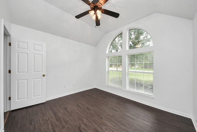 5874 Natchez Trce, Baytown, TX 77523 - spare room with lofted ceiling, dark wood-style floors, and ceiling fan