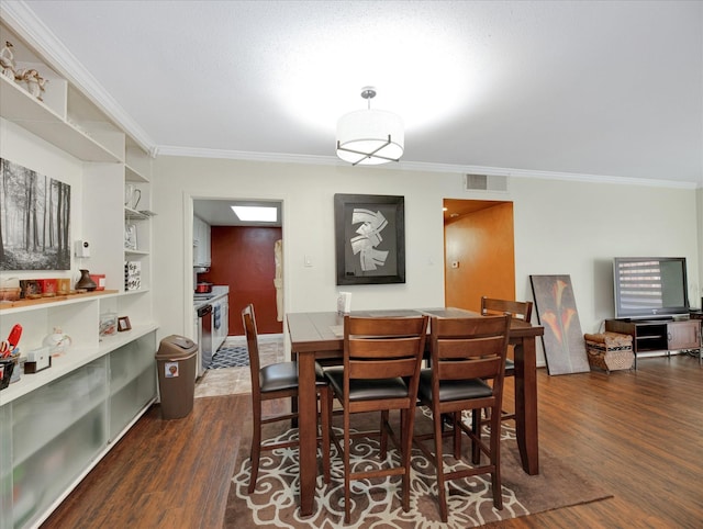 2230 S Piney Point Rd Unit 125, Houston, TX 77063 - dining space featuring dark wood-type flooring and crown molding