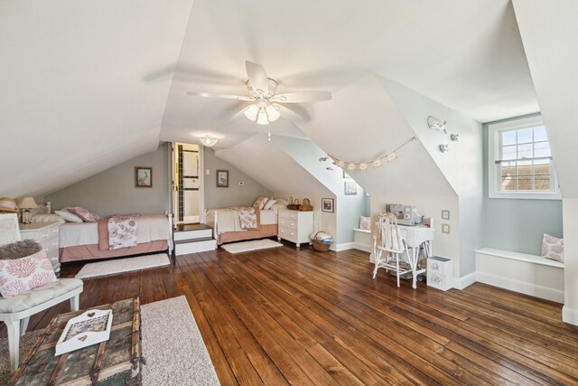607 11th St, Galveston, TX 77550 - bedroom with hardwood / wood-style floors, vaulted ceiling, and ceiling fan