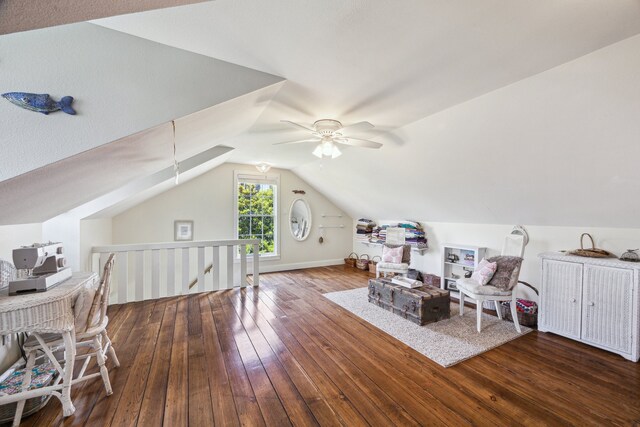 607 11th St, Galveston, TX 77550 - sitting room featuring ceiling fan, hardwood / wood-style floors, and vaulted ceiling