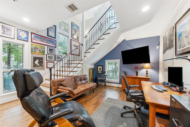 234 Knox St, Houston, TX 77007 - office area featuring wood finished floors and recessed lighting