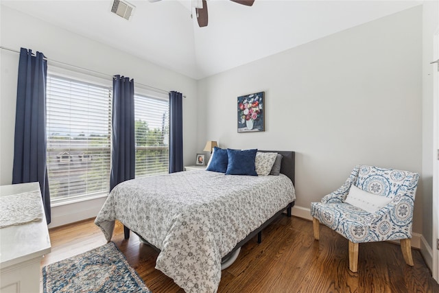 234 Knox St, Houston, TX 77007 - bedroom with wood finished floors, lofted ceiling, and ceiling fan