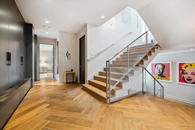 2019 Du Barry Ln, Houston, TX 77018 - staircase featuring recessed lighting