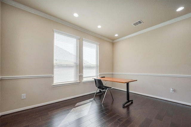 4310 Tilbury Trl, Richmond, TX 77407 - office featuring wood finished floors, healthy amount of natural light, crown molding, and recessed lighting