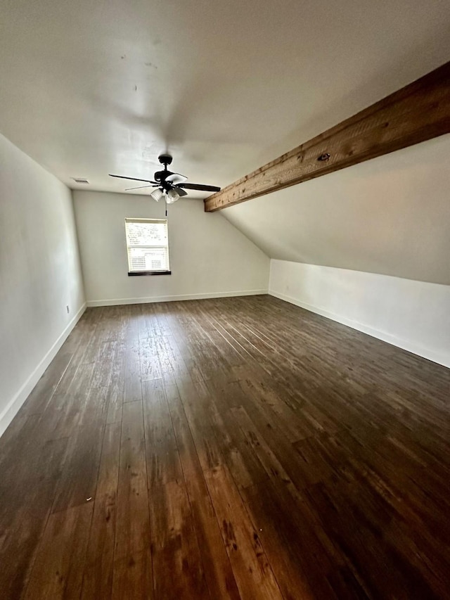 4842 Green Trail Dr, Houston, TX 77084 - additional living space with lofted ceiling, a ceiling fan, and dark wood-style flooring