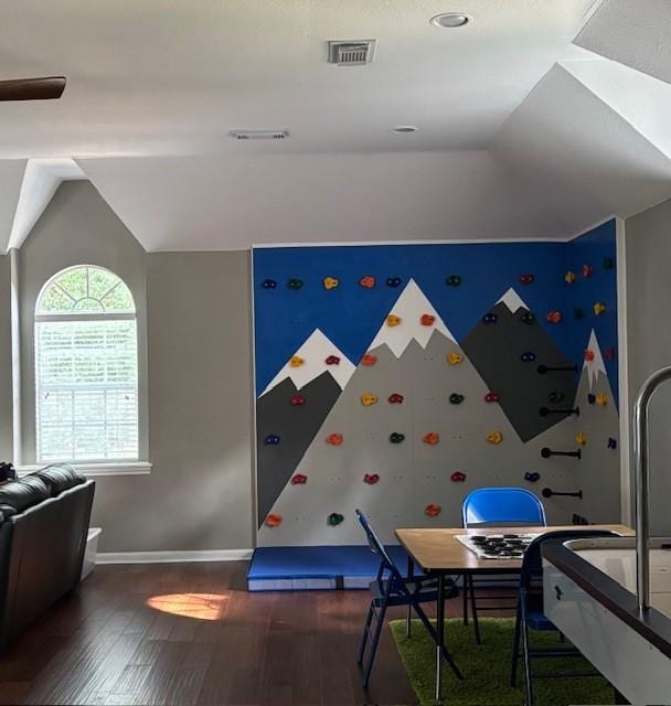 13718 Gainesway Dr, Cypress, TX 77429 - game room with wood finished floors and lofted ceiling