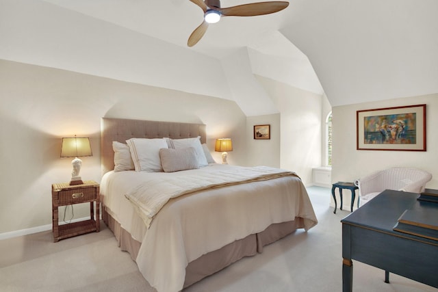 13718 Gainesway Dr, Cypress, TX 77429 - bedroom with light colored carpet, a ceiling fan, and vaulted ceiling