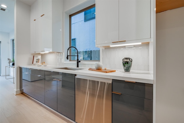 1937 W Clay St, Houston, TX 77019 - kitchen with modern cabinets, dishwasher, gray cabinetry, and recessed lighting