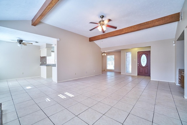 14835 Delbarton Dr, Houston, TX 77083 - unfurnished living room with a ceiling fan and light tile patterned floors