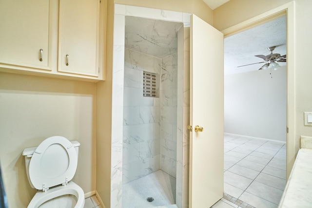 14835 Delbarton Dr, Houston, TX 77083 - full bath with a marble finish shower, a ceiling fan, and tile patterned floors