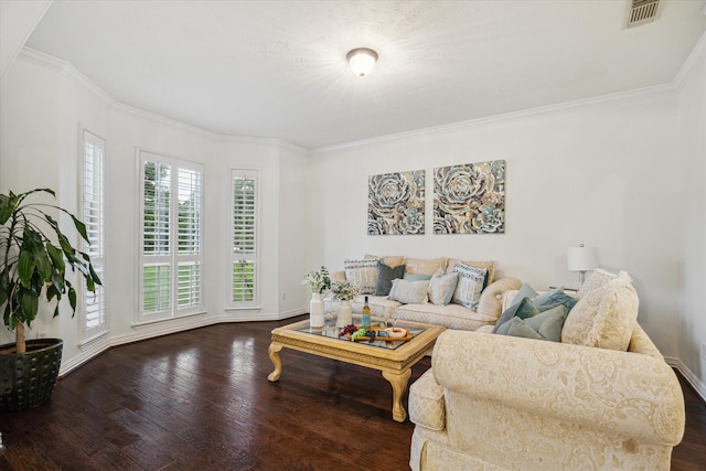14610 Majestic Oaks, Magnolia, TX 77354 - living room featuring dark wood-style floors and crown molding