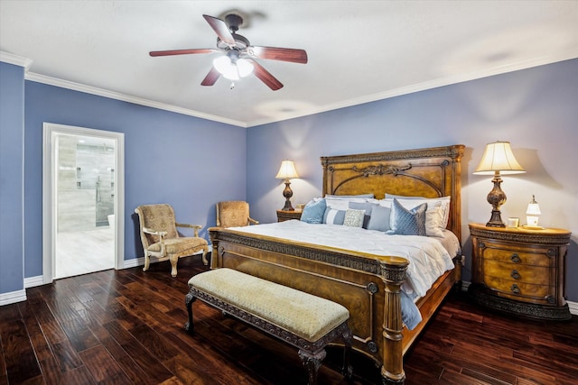 14610 Majestic Oaks, Magnolia, TX 77354 - bedroom featuring wood-type flooring, crown molding, ceiling fan, and connected bathroom