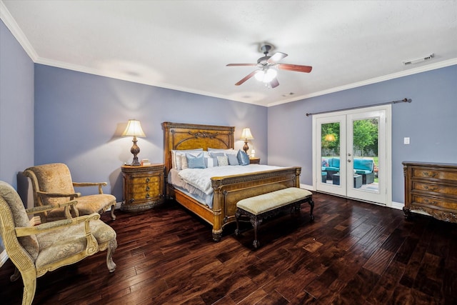 14610 Majestic Oaks, Magnolia, TX 77354 - bedroom featuring access to outside, french doors, wood-type flooring, ornamental molding, and ceiling fan