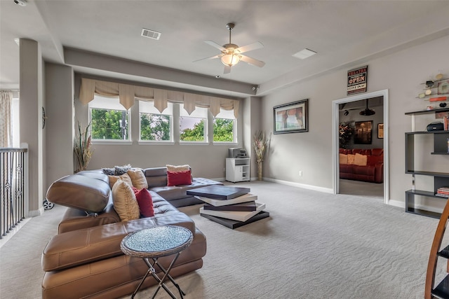 5434 Lockwood Bend Ln, Sugar Land, TX 77479 - carpeted living room featuring ceiling fan and healthy amount of natural light