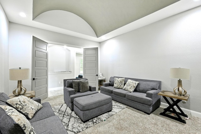 17114 Leon Ct, Splendora, TX 77372 - carpeted living area with lofted ceiling and recessed lighting