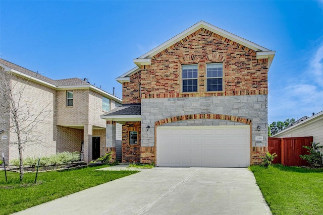 22351 Auburn Cabin Ln, Porter, TX 77365 - view of front of property featuring driveway, brick siding, a garage, and stone siding