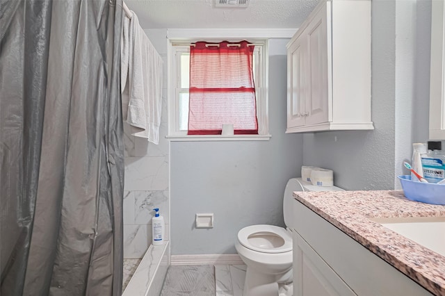 13351 Oak Leaf Ln, Houston, TX 77015 - bathroom featuring vanity, marble look tile flooring, and a shower with shower curtain
