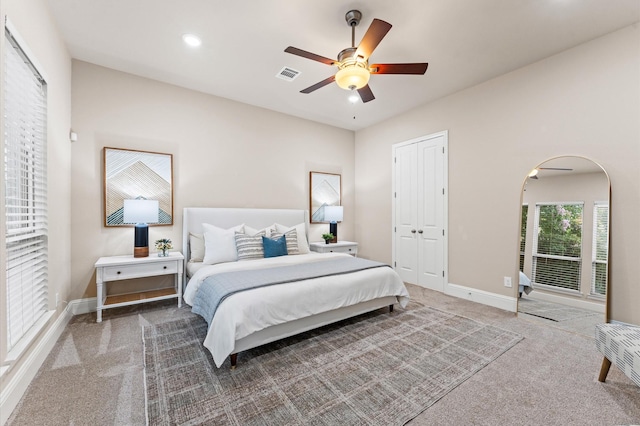 13207 Parkway Meadows Dr, Houston, TX 77077 - bedroom featuring carpet flooring, arched walkways, a ceiling fan, and recessed lighting