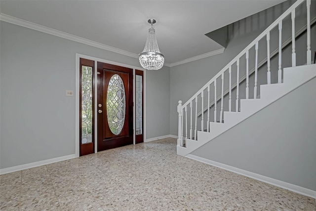 1903 Wagon Gap Trl, Houston, TX 77090 - entryway featuring a chandelier, ornamental molding, and stairs