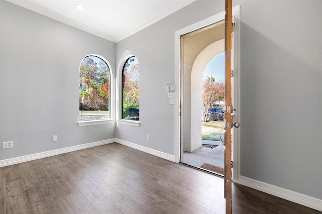 12832 Willow Centre Drive E And F, Houston, TX 77066 - foyer featuring dark wood-style floors and ornamental molding
