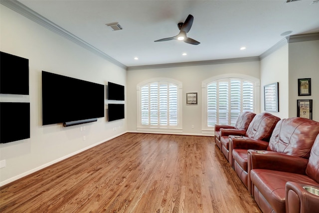 4004 Childress St, Houston, TX 77005 - living room featuring crown molding, wood finished floors, ceiling fan, and recessed lighting