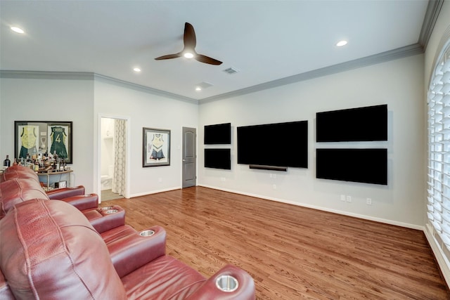 4004 Childress St, Houston, TX 77005 - living area featuring ornamental molding, ceiling fan, wood finished floors, and recessed lighting