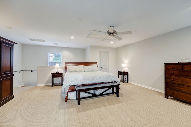 4004 Childress St, Houston, TX 77005 - bedroom featuring light carpet, recessed lighting, and ceiling fan