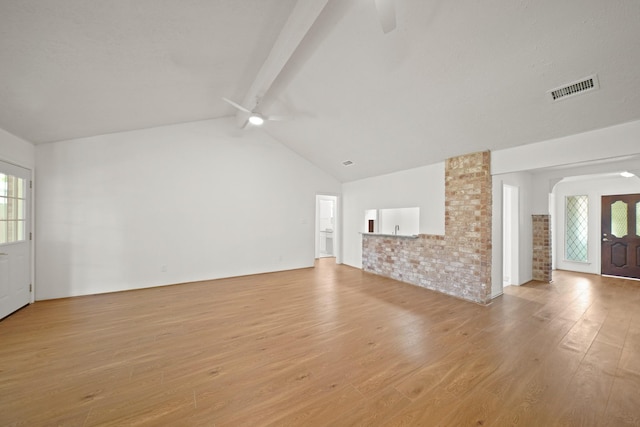 2531 Anzalone Dr, Spring, TX 77373 - unfurnished living room with a ceiling fan and light wood-style floors