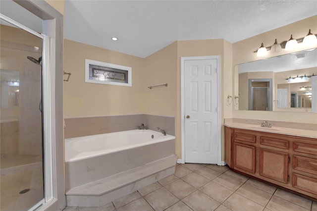 10802 4th 1/2 St, Santa Fe, TX 77510 - bathroom with a garden tub, a stall shower, vanity, and tile patterned floors