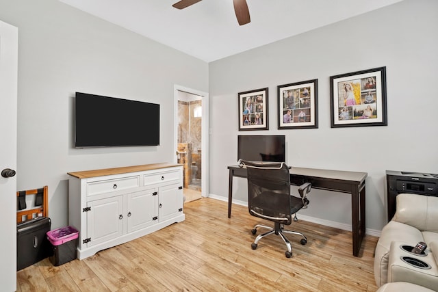 8522 Hillsboro Pl, Sugar Land, TX 77479 - office area with ceiling fan and light wood-style flooring