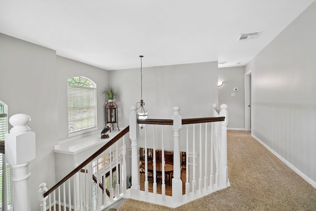 8522 Hillsboro Pl, Sugar Land, TX 77479 - hallway featuring an upstairs landing and carpet flooring