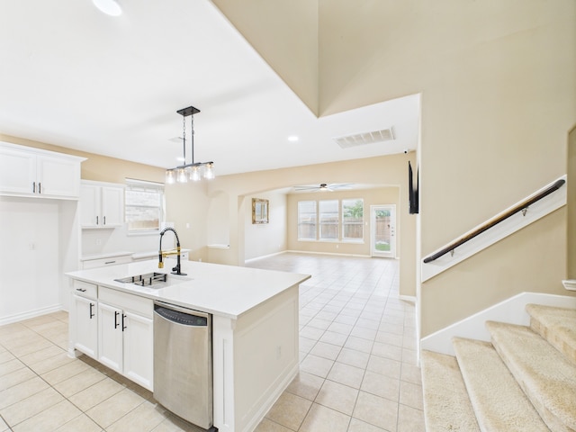 16911 Wortley Dr, Houston, TX 77084 - kitchen featuring dishwasher, open floor plan, light tile patterned floors, healthy amount of natural light, and recessed lighting