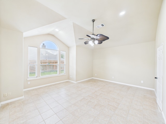 16911 Wortley Dr, Houston, TX 77084 - spare room featuring lofted ceiling, a ceiling fan, and light tile patterned floors