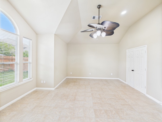 16911 Wortley Dr, Houston, TX 77084 - spare room featuring vaulted ceiling and ceiling fan