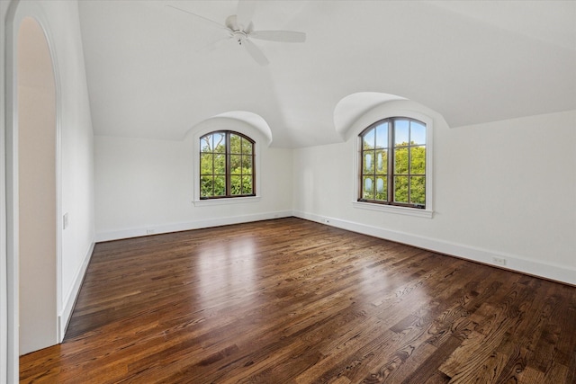 1039 Kirby Dr, Houston, TX 77019 - bonus room with lofted ceiling, wood finished floors, and a ceiling fan
