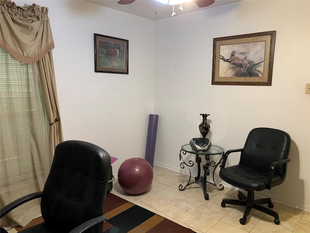 2709 8th Ave N, Texas City, TX 77590 - sitting room with ceiling fan, light tile patterned flooring, and an office area