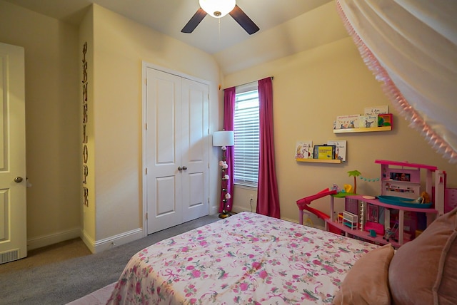 13114 Sierra National Dr, Humble, TX 77346 - bedroom featuring carpet flooring, a ceiling fan, and a closet