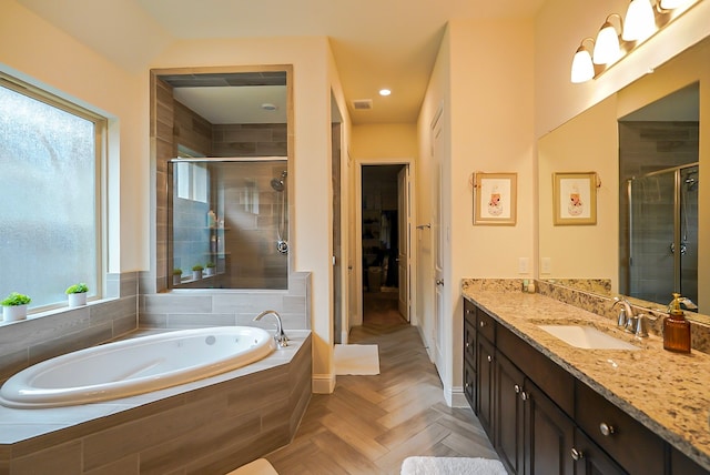 13114 Sierra National Dr, Humble, TX 77346 - full bath featuring vanity, a stall shower, a bath, and a walk in closet