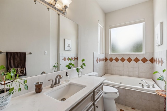 9603 Stonebridge Pl, Tomball, TX 77375 - full bathroom with a tub with jets, vanity, and tile patterned flooring