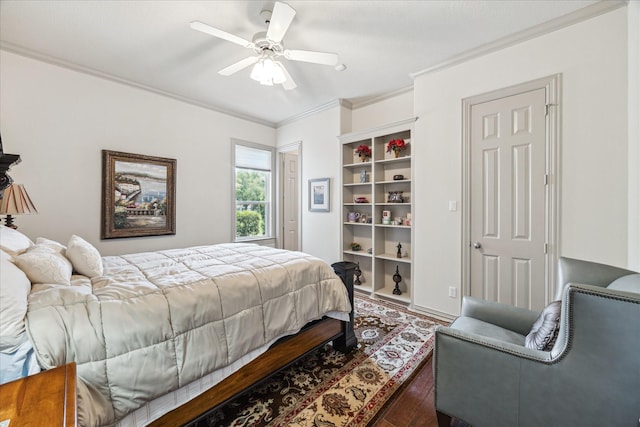 9603 Stonebridge Pl, Tomball, TX 77375 - bedroom featuring wood finished floors, crown molding, and a ceiling fan